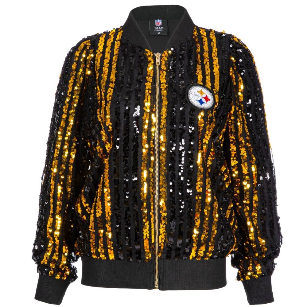 BNT Pittsburgh Steelers Two Tone Sequin Embellished Bomber Jacket